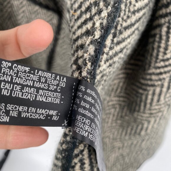 ZARA KNIT HOUNDS TOOTH PONCHO SHAWL OPEN FRONT CARDIGAN WOOL BLEND SIZE MEDIUM - Picture 3 of 4